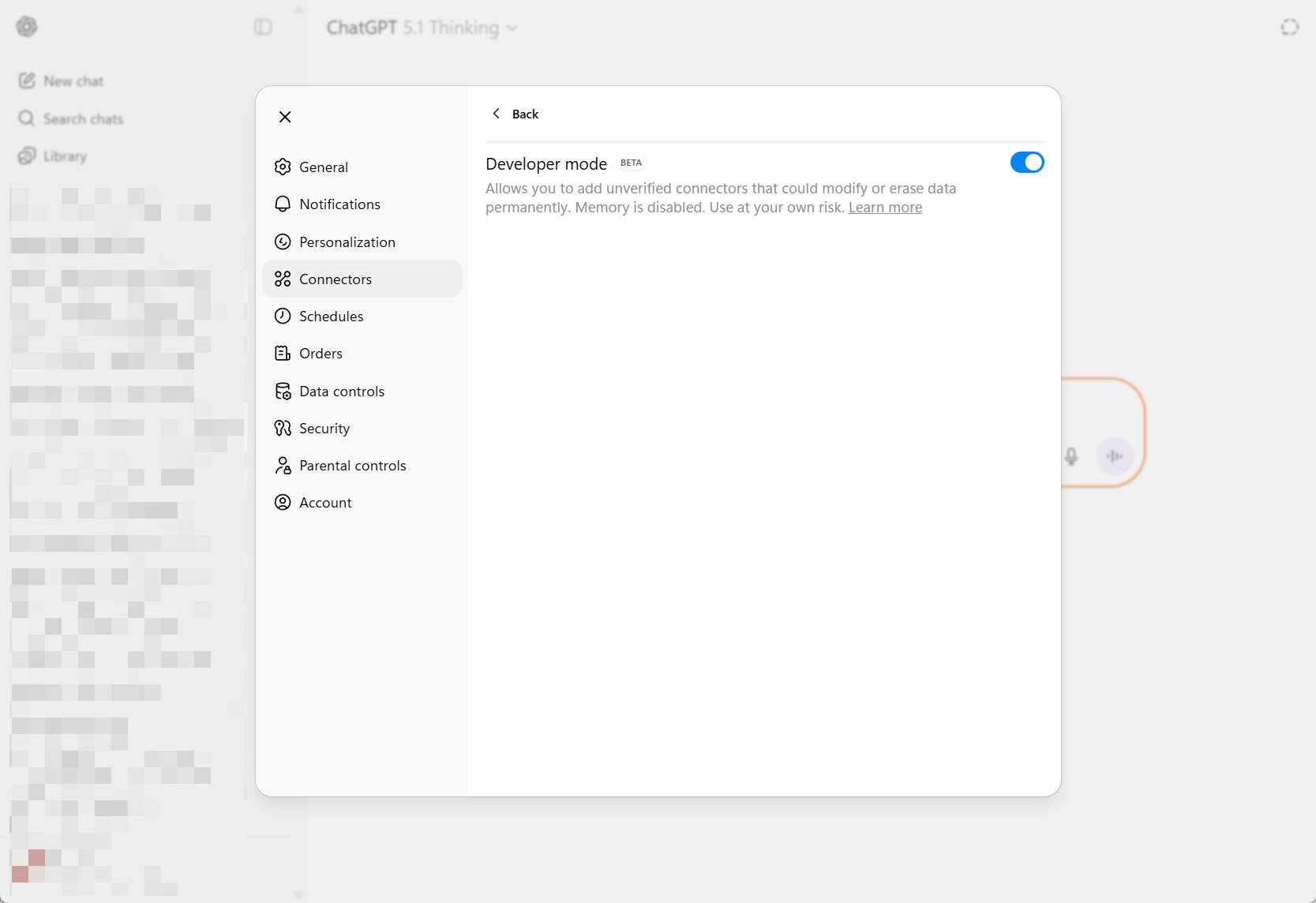 Enable developer mode in ChatGPT desktop